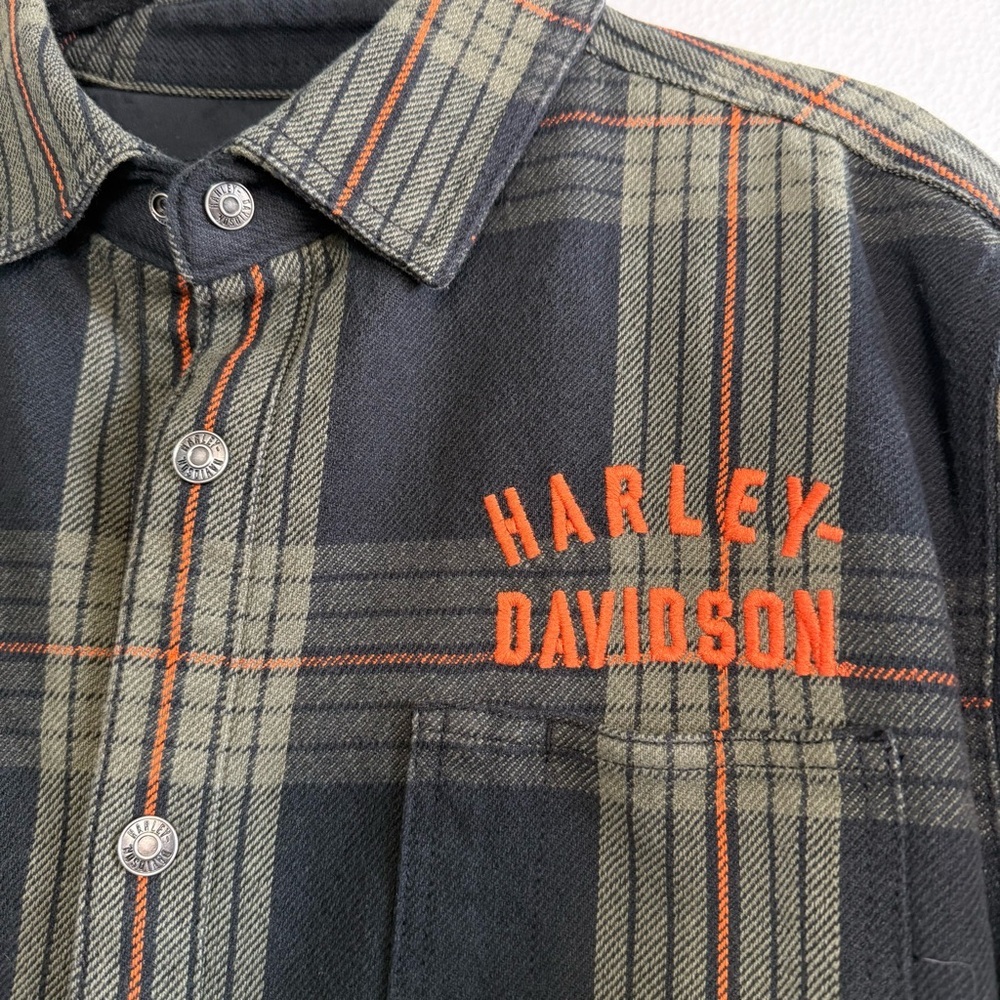 Harley Davidson Flannel Plaid Shirt Jacket Men Size L Cotton Button Up Green - Picture 5 of 16